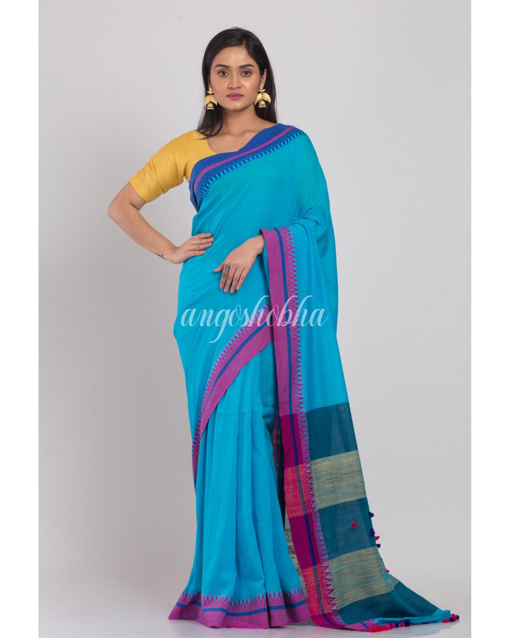 Blue Handloom Cotton Saree angoshobha