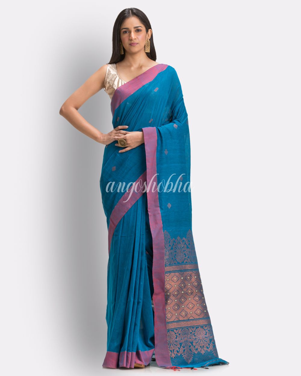 Blue Handloom Cotton Saree angoshobha