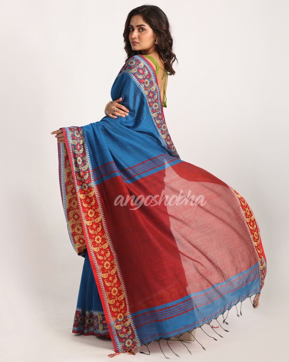 Blue Handloom Cotton Tangail Saree angoshobha