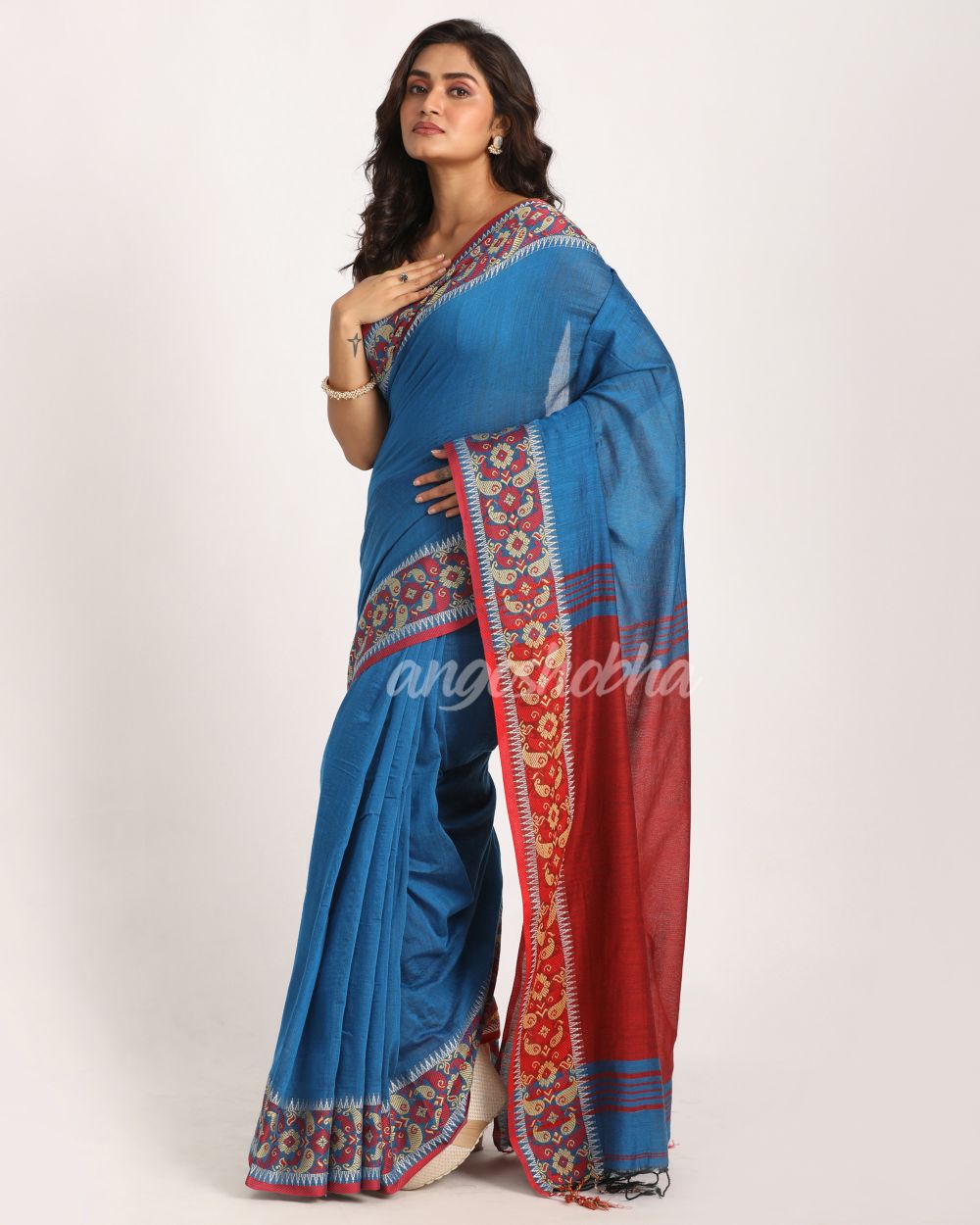 Blue Handloom Cotton Tangail Saree angoshobha