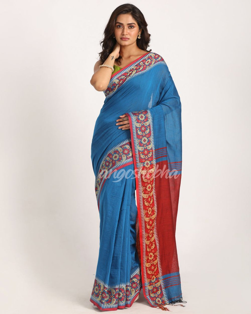 Blue Handloom Cotton Tangail Saree – angoshobha