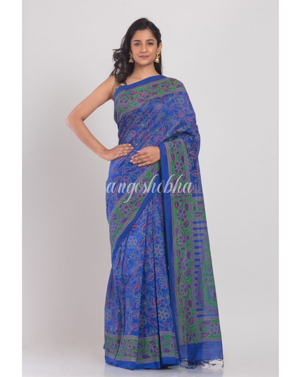 Blue Handloom Festive Saree angoshobha