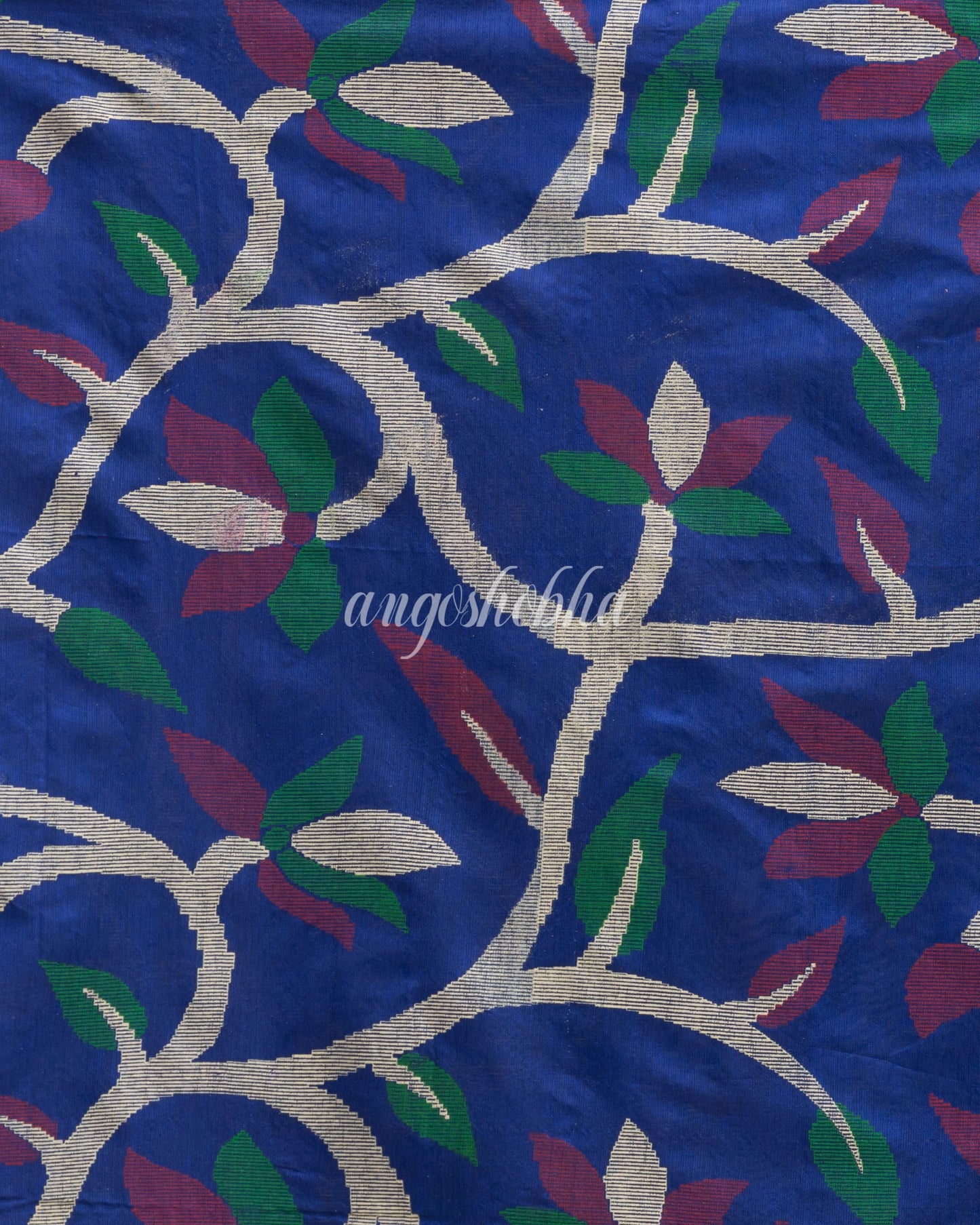 Blue Handloom Printed Cotton Blend Saree angoshobha