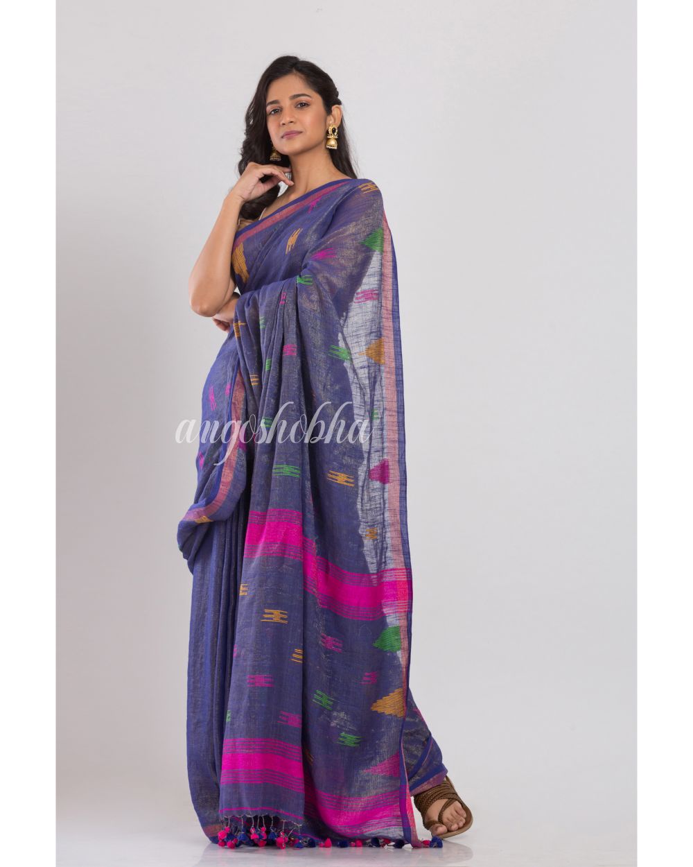 Blue Handwoven Cotton Saree angoshobha