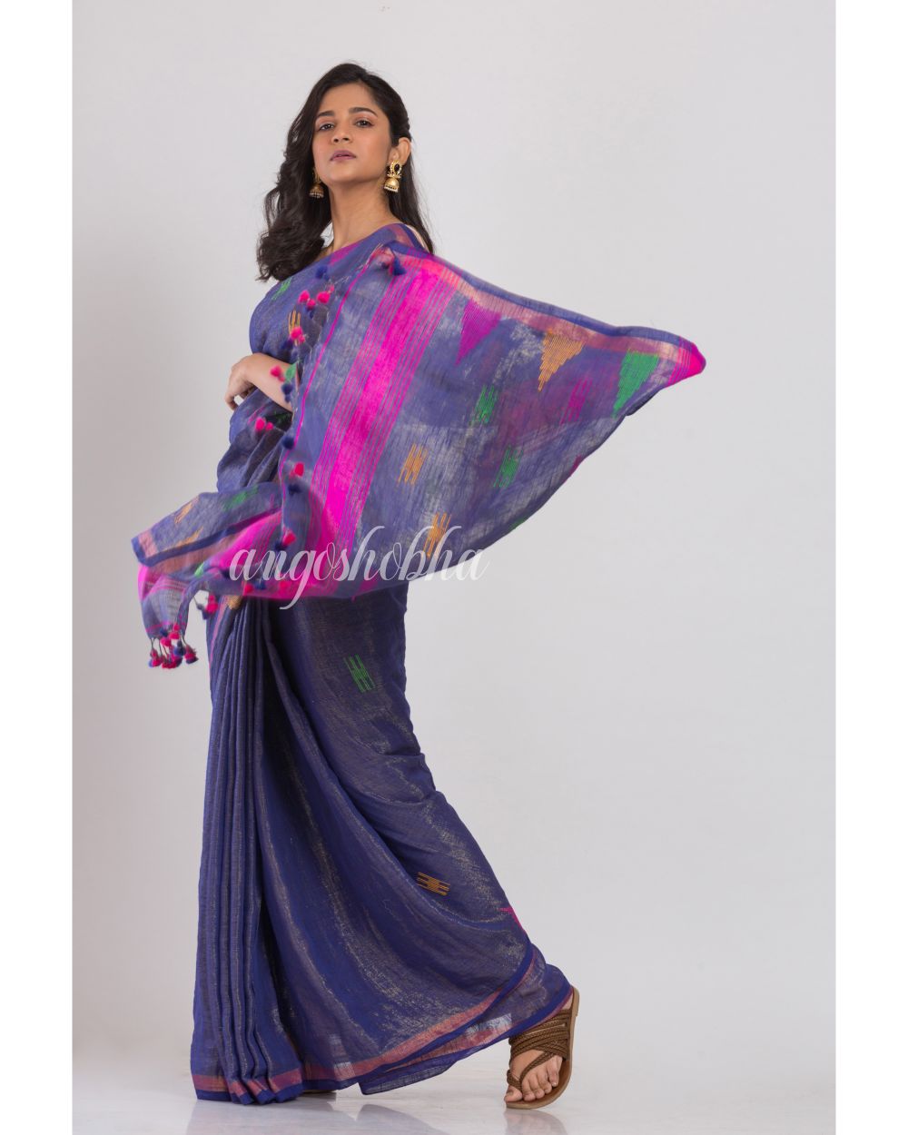 Blue Handwoven Cotton Saree angoshobha