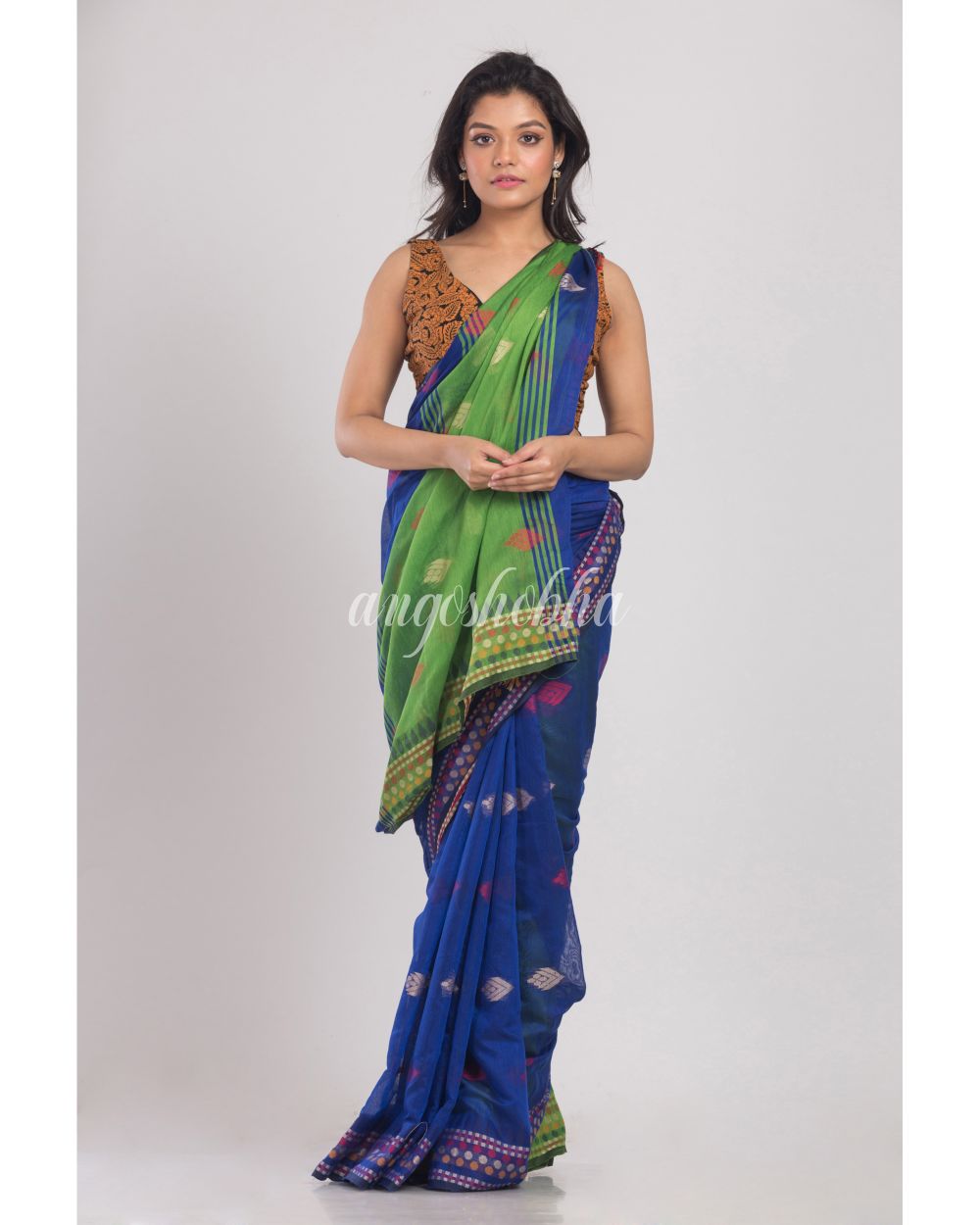 Blue Handwoven Cotton Silk Saree angoshobha