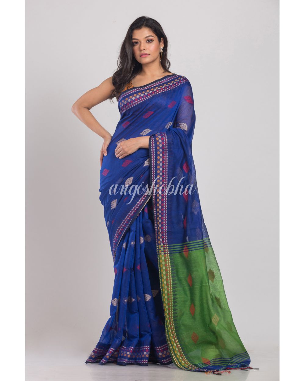 Blue Handwoven Cotton Silk Saree angoshobha