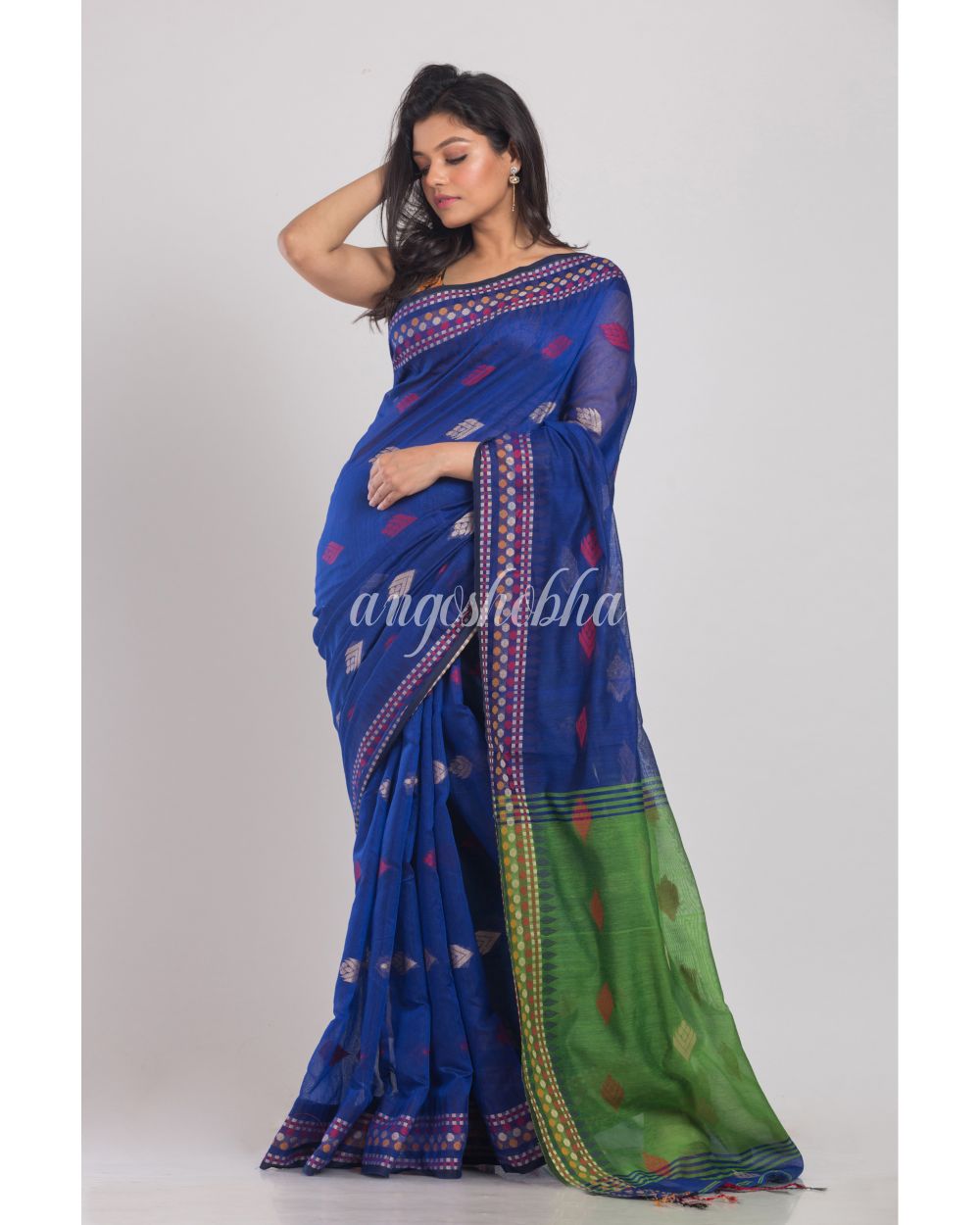 Blue Handwoven Cotton Silk Saree angoshobha