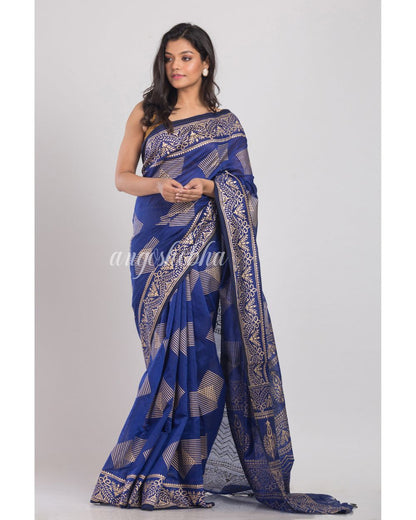 Blue Handwoven Festive Cotton Silk Saree angoshobha