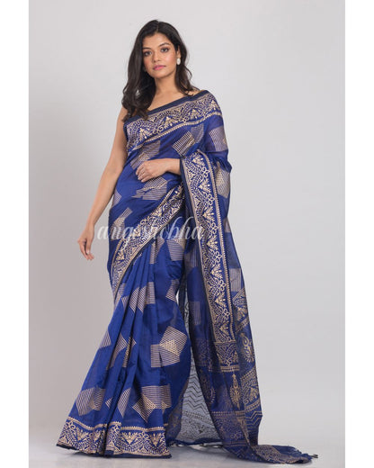 Blue Handwoven Festive Cotton Silk Saree angoshobha