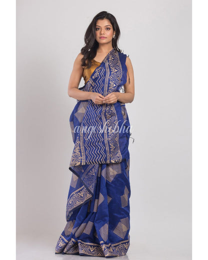 Blue Handwoven Festive Cotton Silk Saree angoshobha