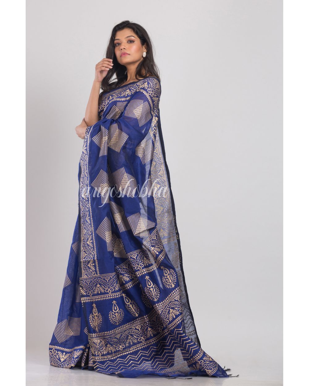 Blue Handwoven Festive Cotton Silk Saree angoshobha