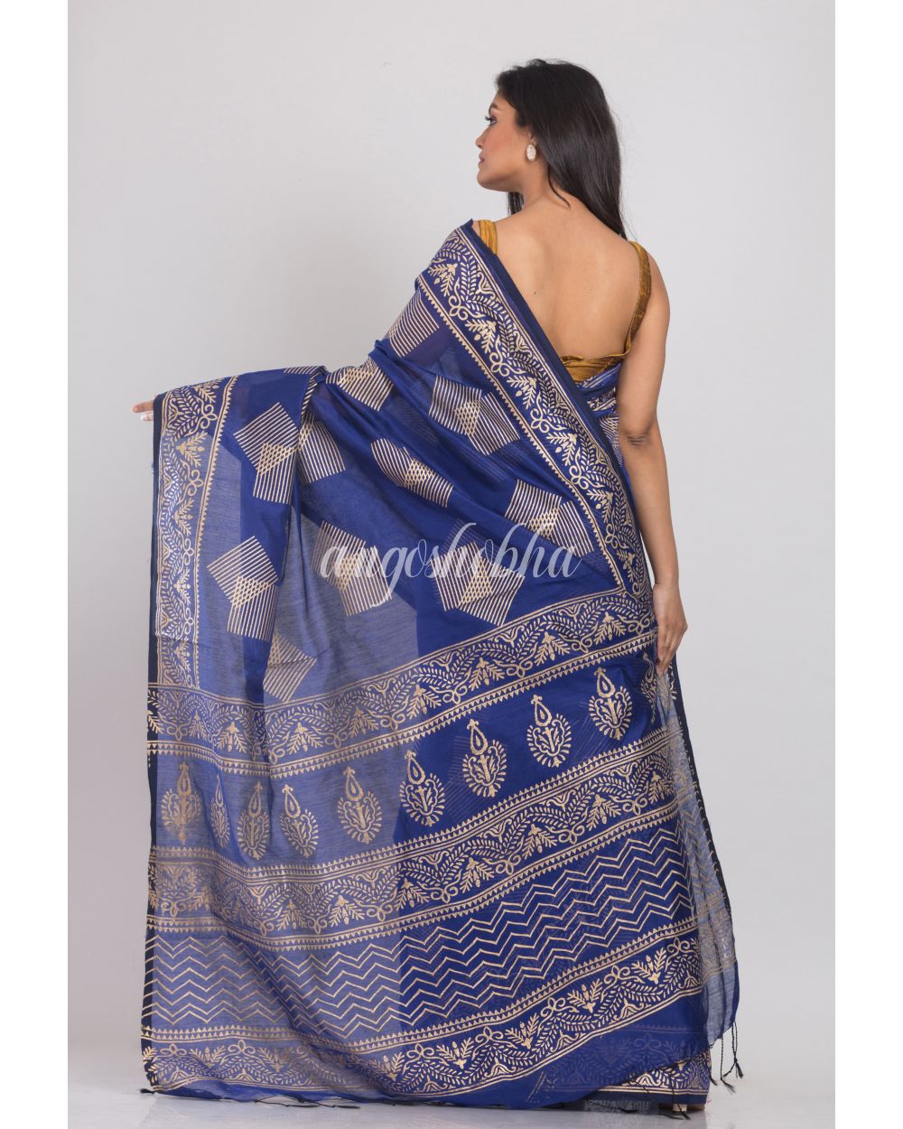 Blue Handwoven Festive Cotton Silk Saree angoshobha