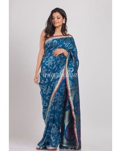 Blue Handwoven Linen Saree angoshobha