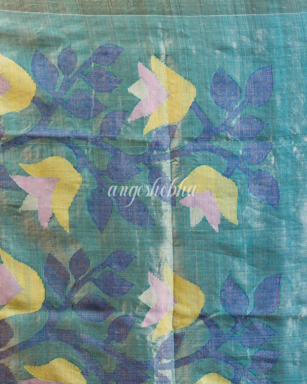 Blue Handwoven Tussar Silk Jamdani Saree angoshobha