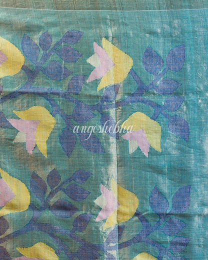 Blue Handwoven Tussar Silk Jamdani Saree angoshobha