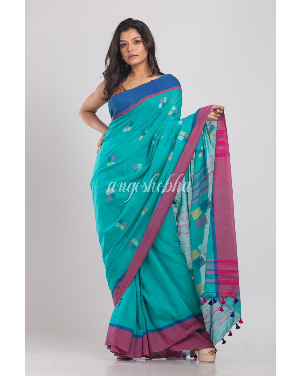 Blue Jamdani Cotton Saree angoshobha