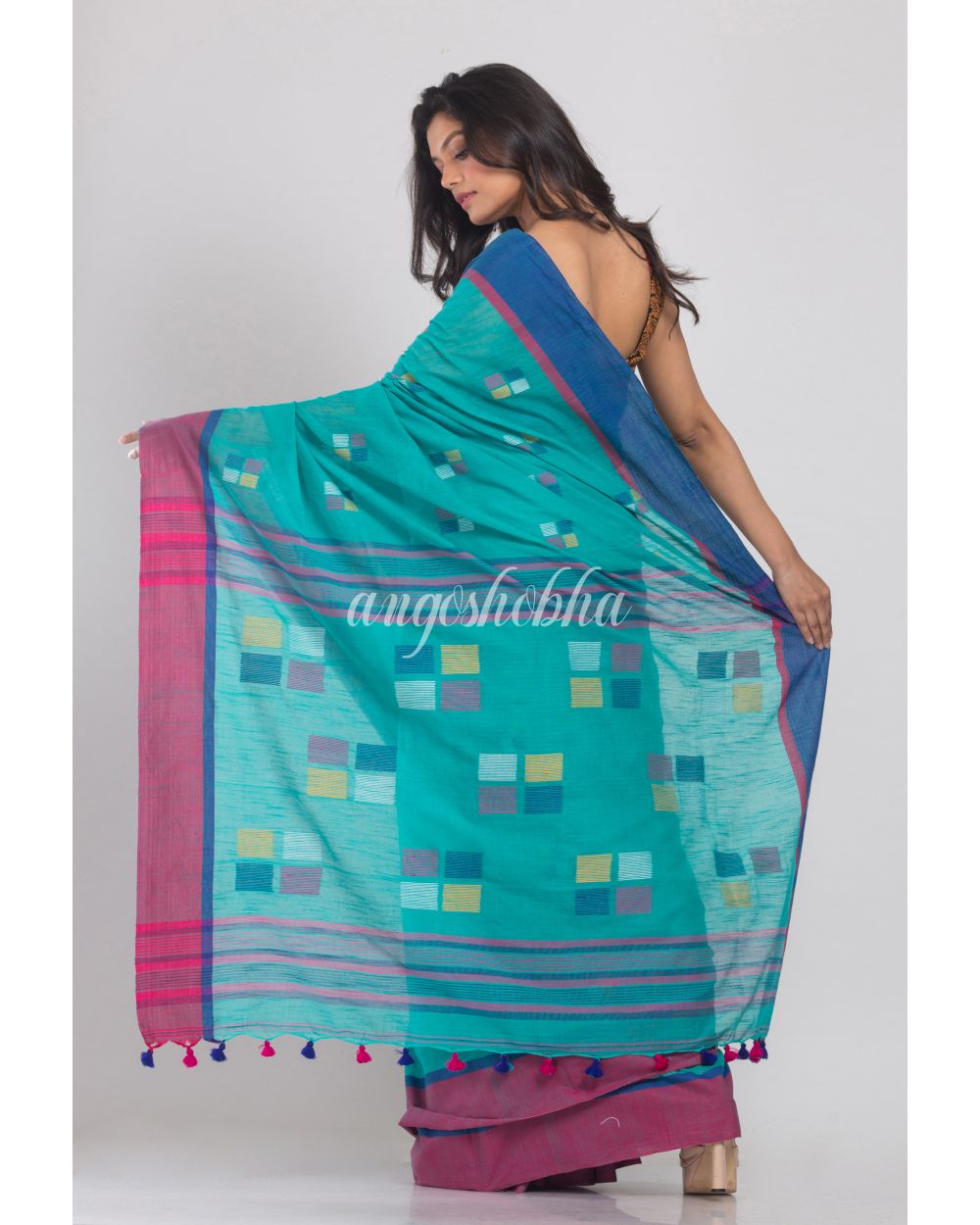 Blue Jamdani Cotton Saree angoshobha