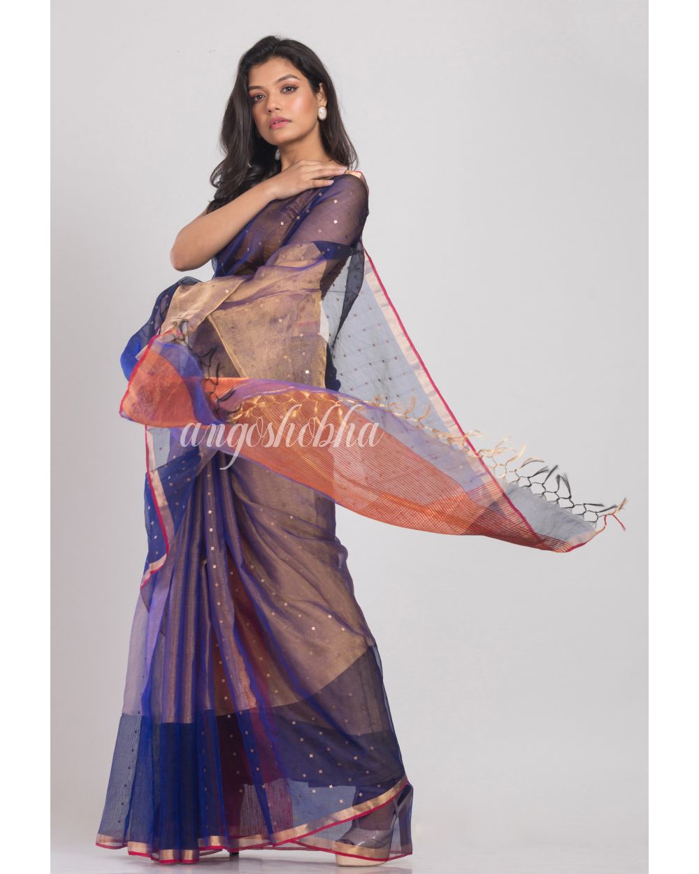 Blue Sequins Handwoven Silk Saree angoshobha