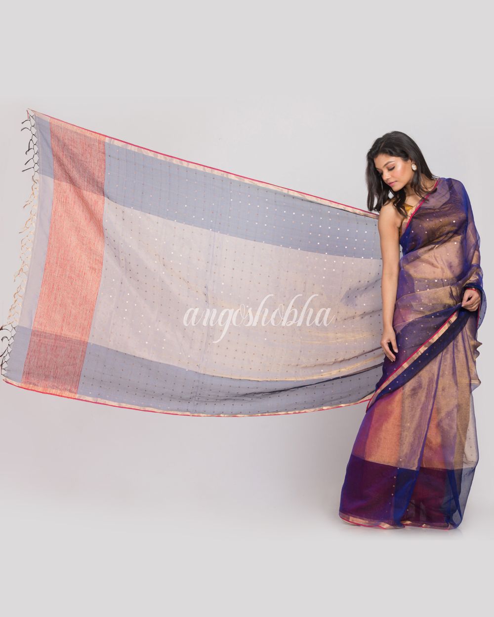 Blue Sequins Handwoven Silk Saree angoshobha