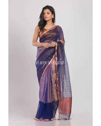 Blue Sequins Handwoven Silk Saree angoshobha