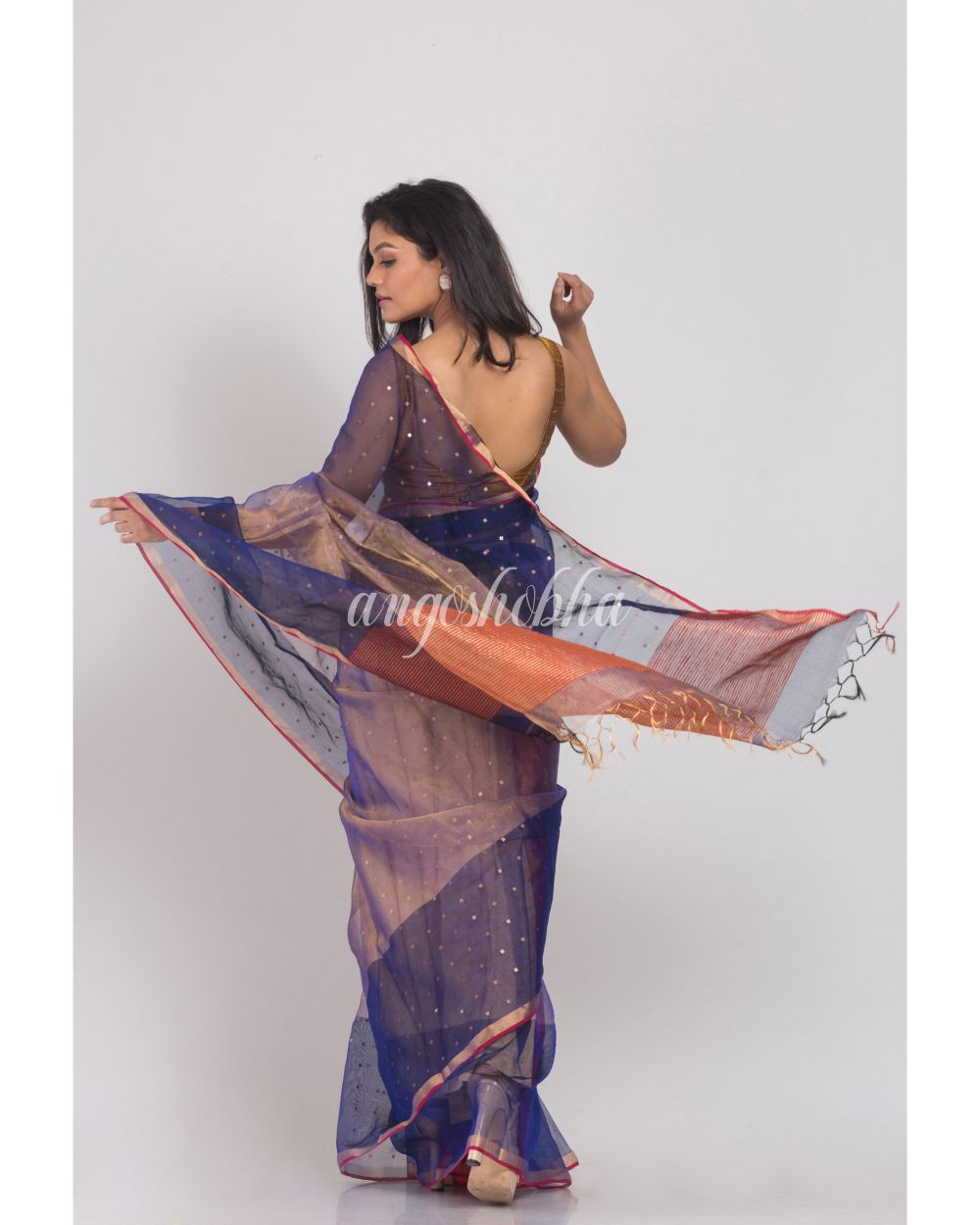 Blue Sequins Handwoven Silk Saree angoshobha