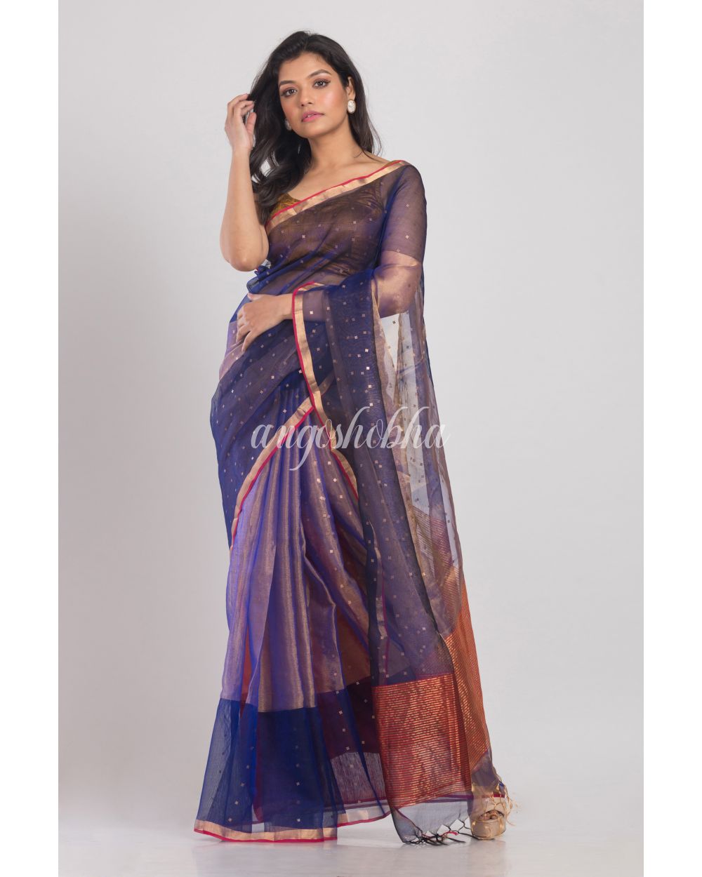 Blue Sequins Handwoven Silk Saree angoshobha