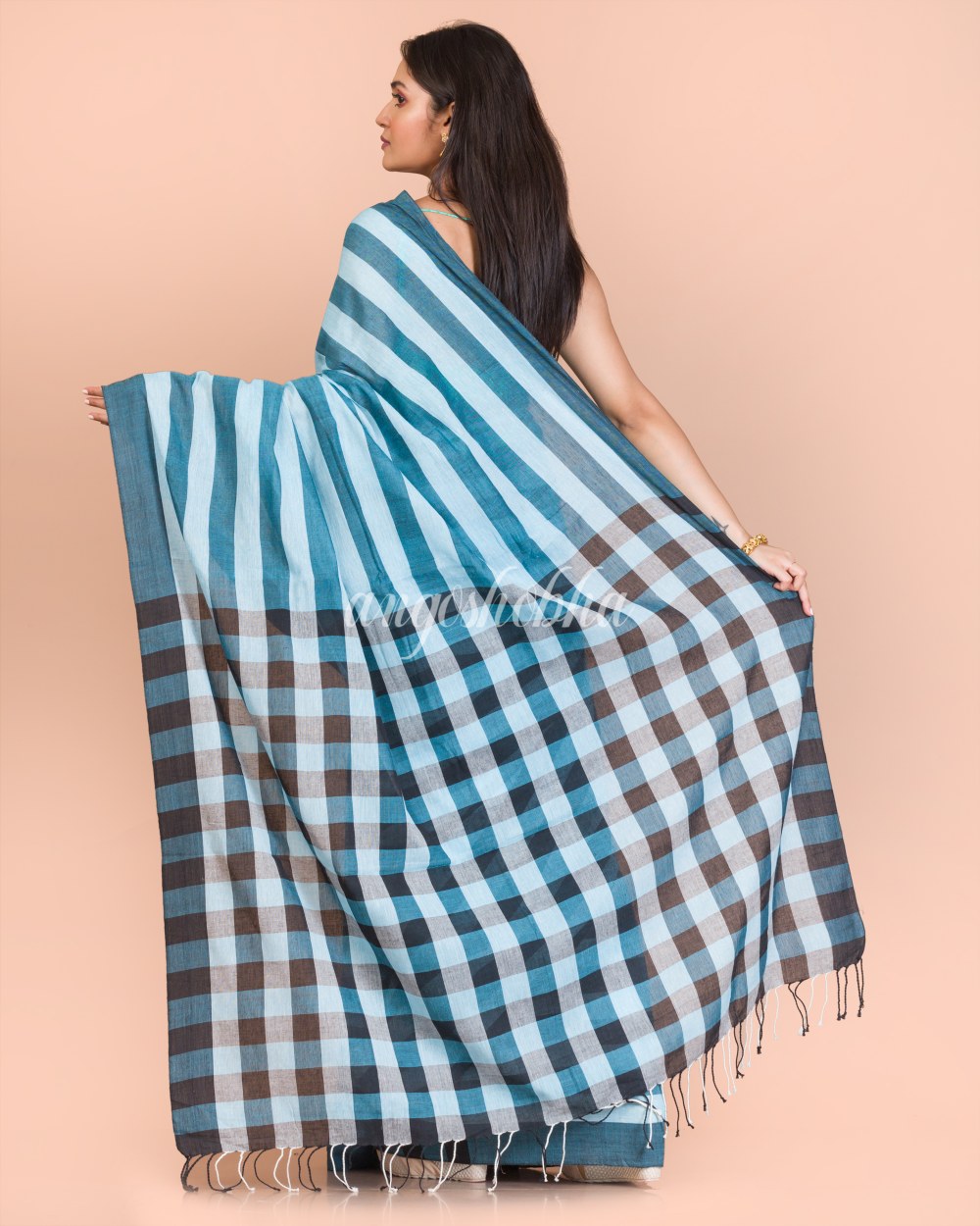 Blue White Handloom Cotton Saree angoshobha