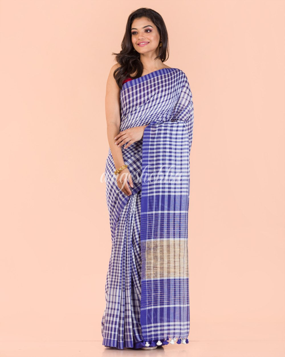 Blue White Handwoven Cotton Saree angoshobha