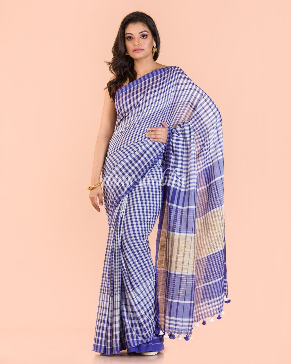 Blue White Handwoven Cotton Saree angoshobha
