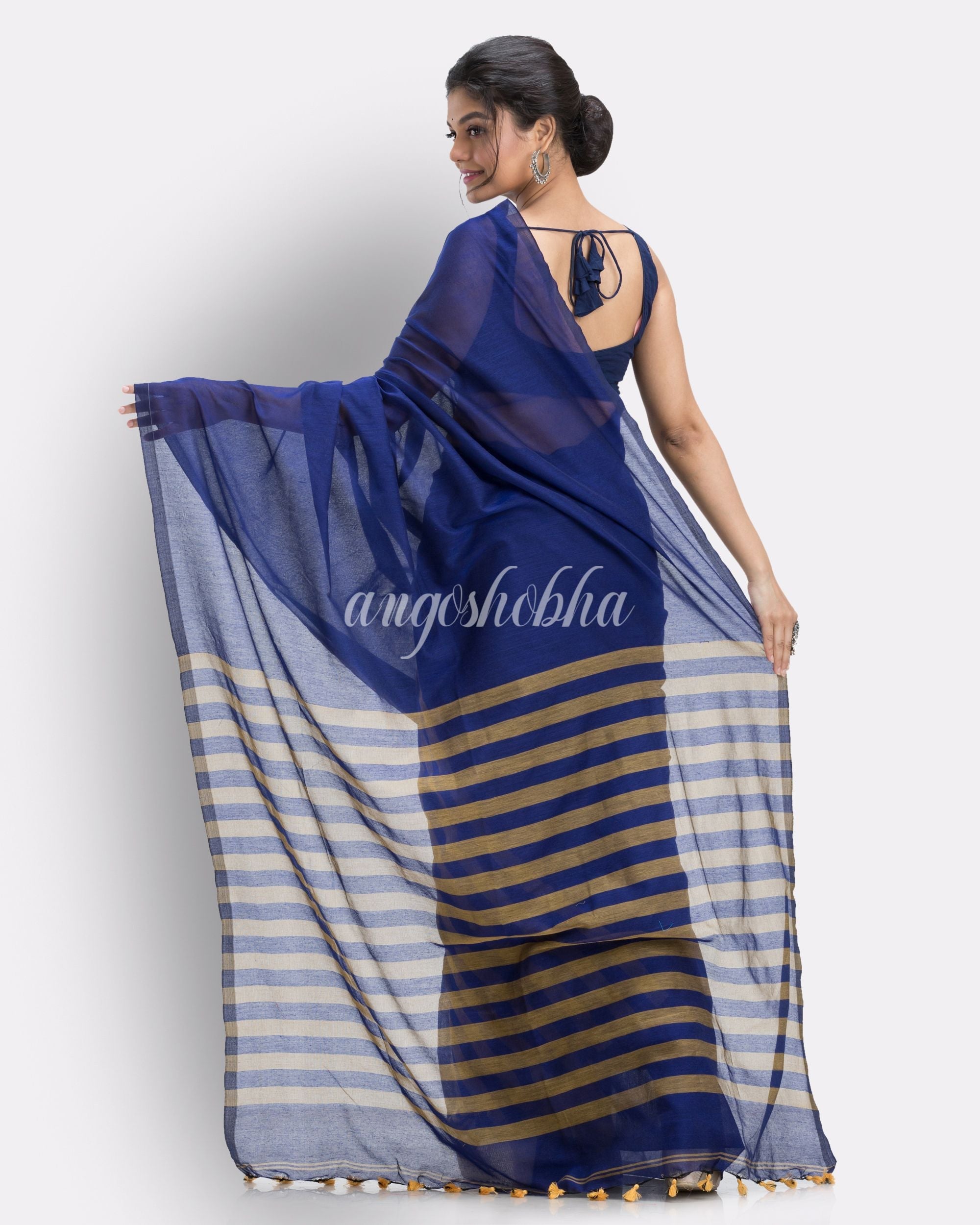 Blue handloom bengal cotton saree angoshobha