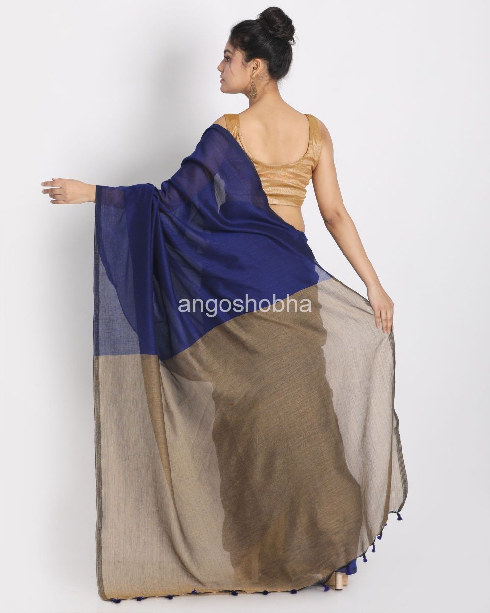 Blue handspan cotton handwoven saree angoshobha