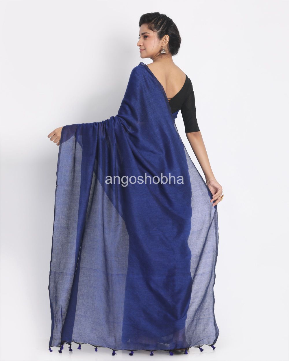 Blue handspan handwoven cotton saree angoshobha