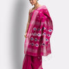 Bright Pink Cotton Blend Handloom Jamdani Saree angoshobha