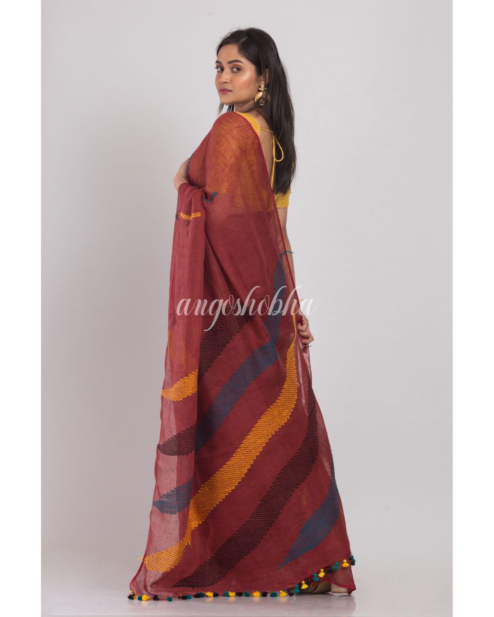 Brown Handloom Linen Saree angoshobha