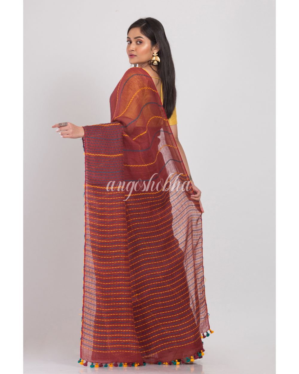 Brown Handloom Linen Saree angoshobha