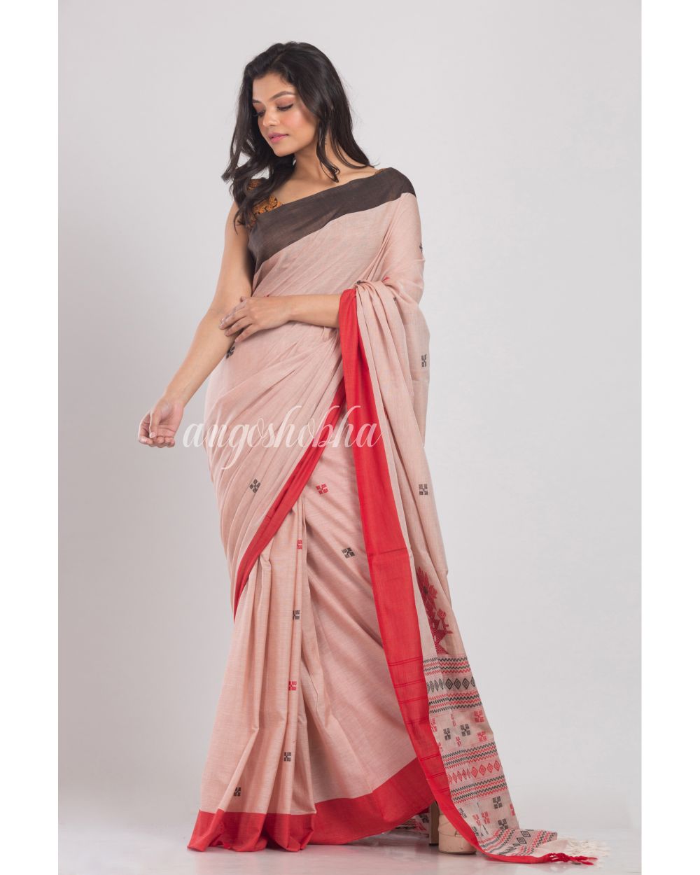 Brown Handwoven Cotton Saree angoshobha