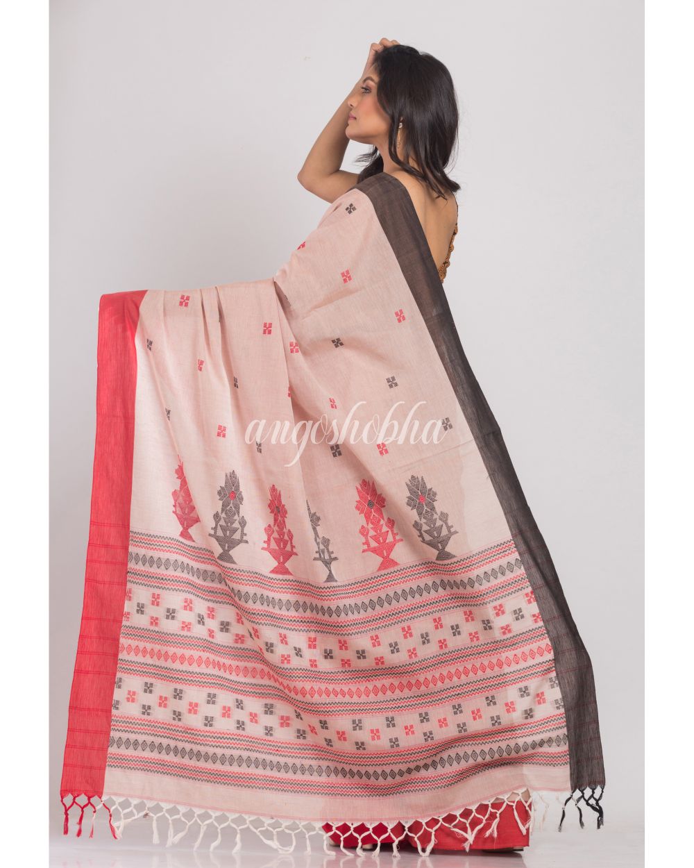 Brown Handwoven Cotton Saree angoshobha