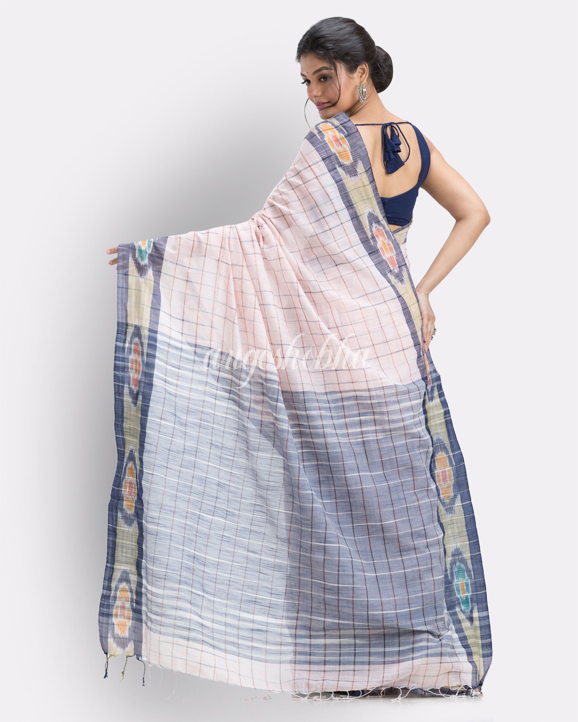 Cameo pink handloom bengal cotton saree angoshobha