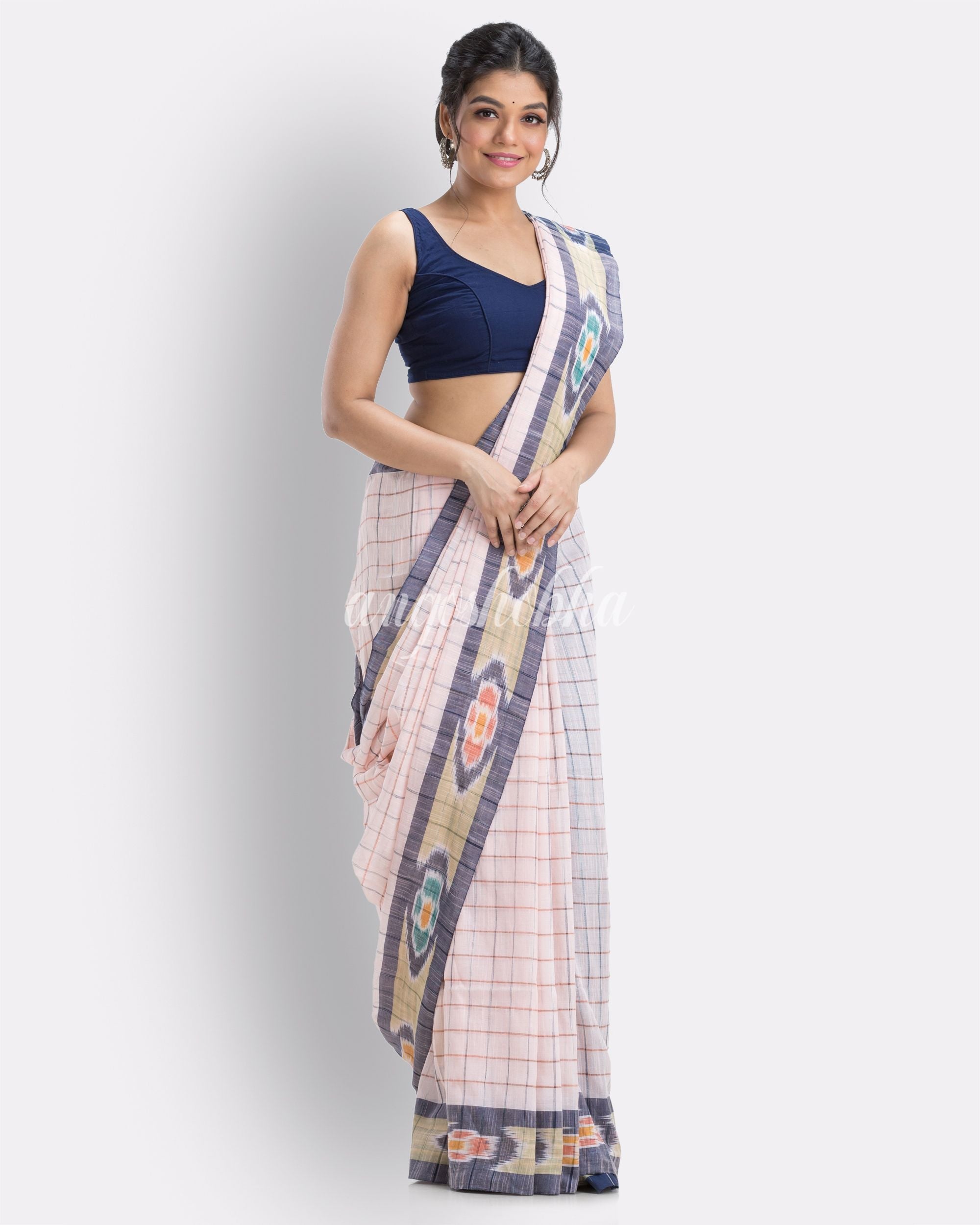 Cameo pink handloom bengal cotton saree angoshobha