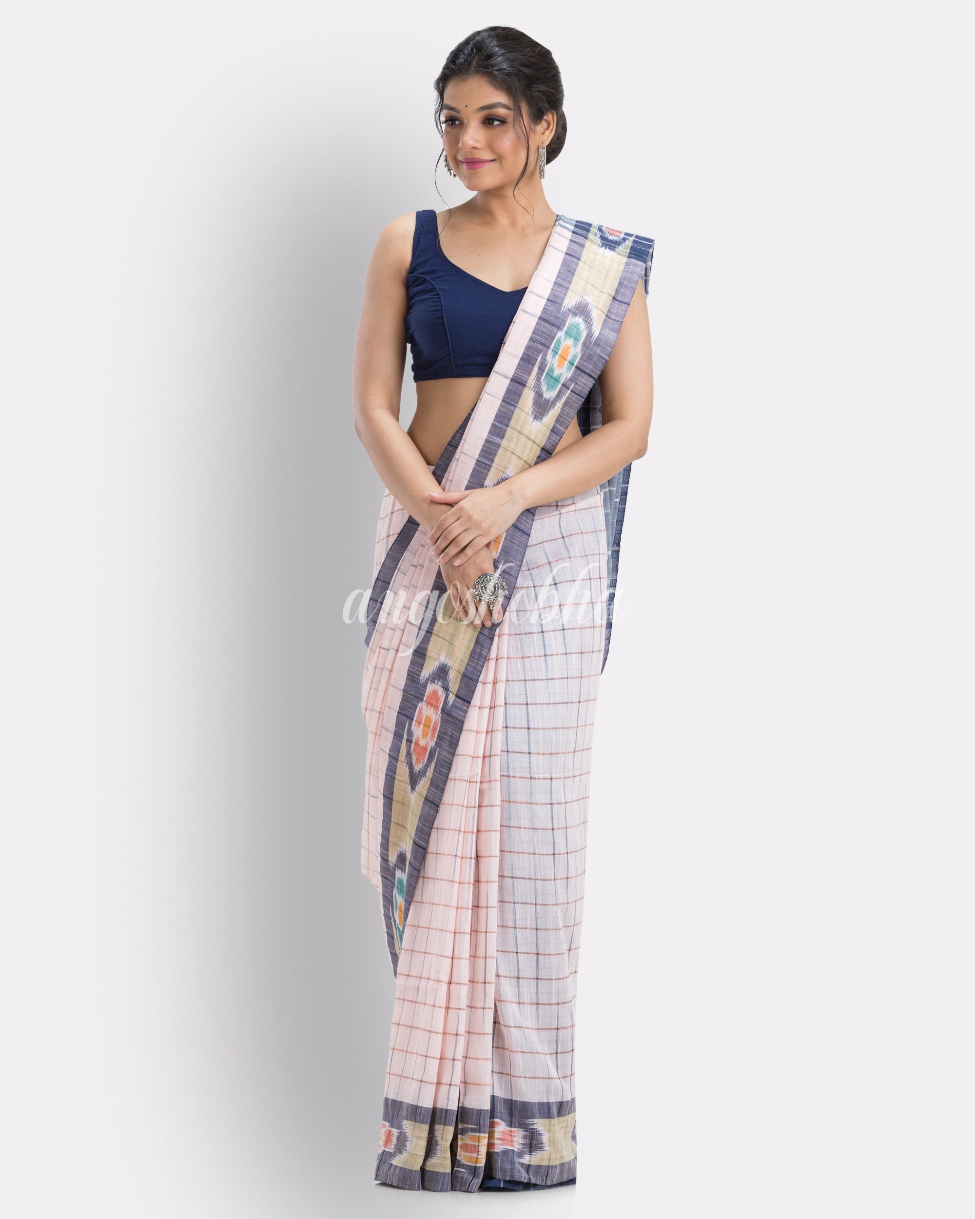 Cameo pink handloom bengal cotton saree angoshobha