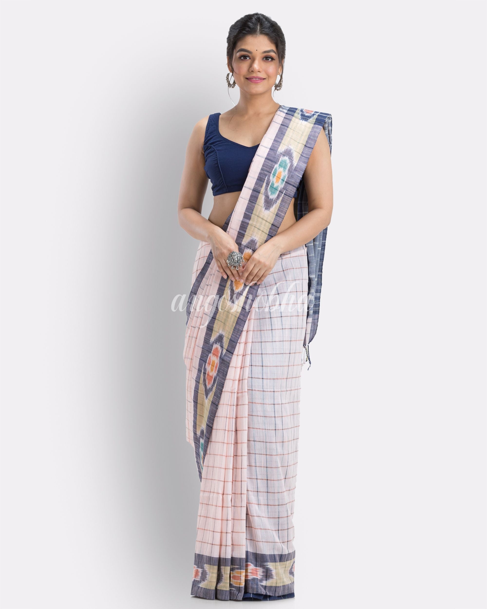 Cameo pink handloom bengal cotton saree angoshobha