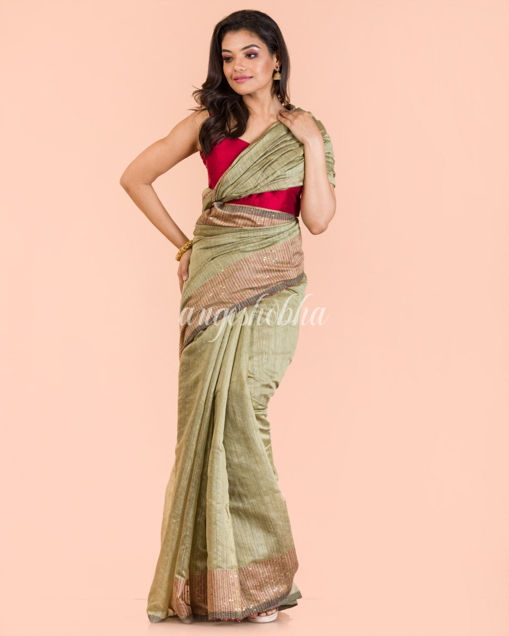 Chiku Handloom Matka Silk Saree angoshobha