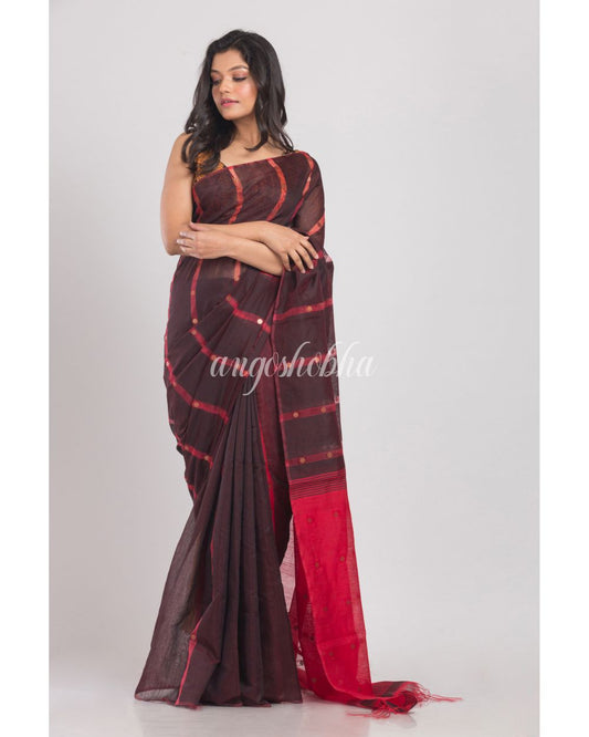 Coffee Handloom Cotton Saree angoshobha