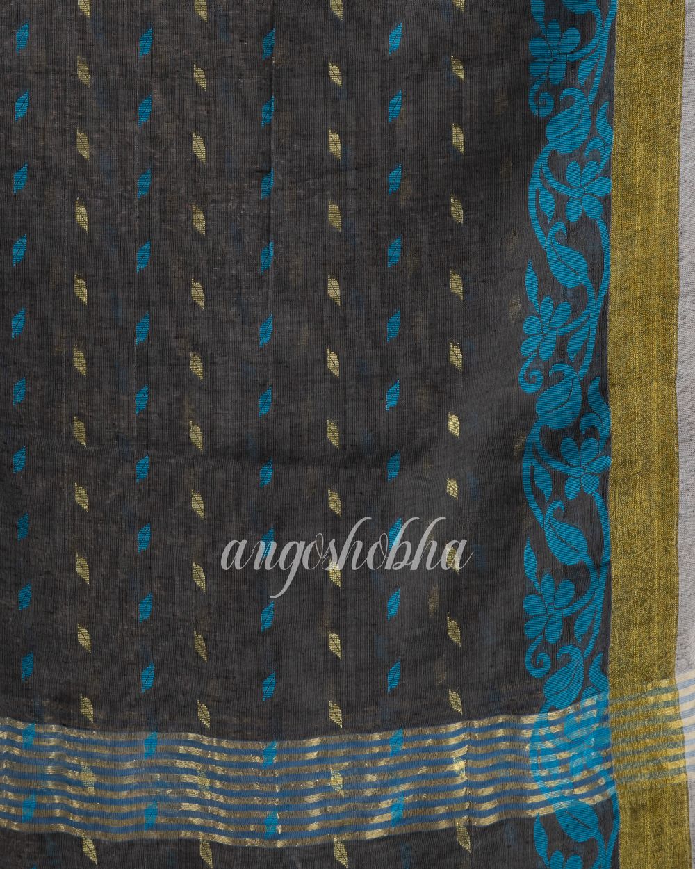 Cotton Blend Dark Ass Handloom Saree angoshobha