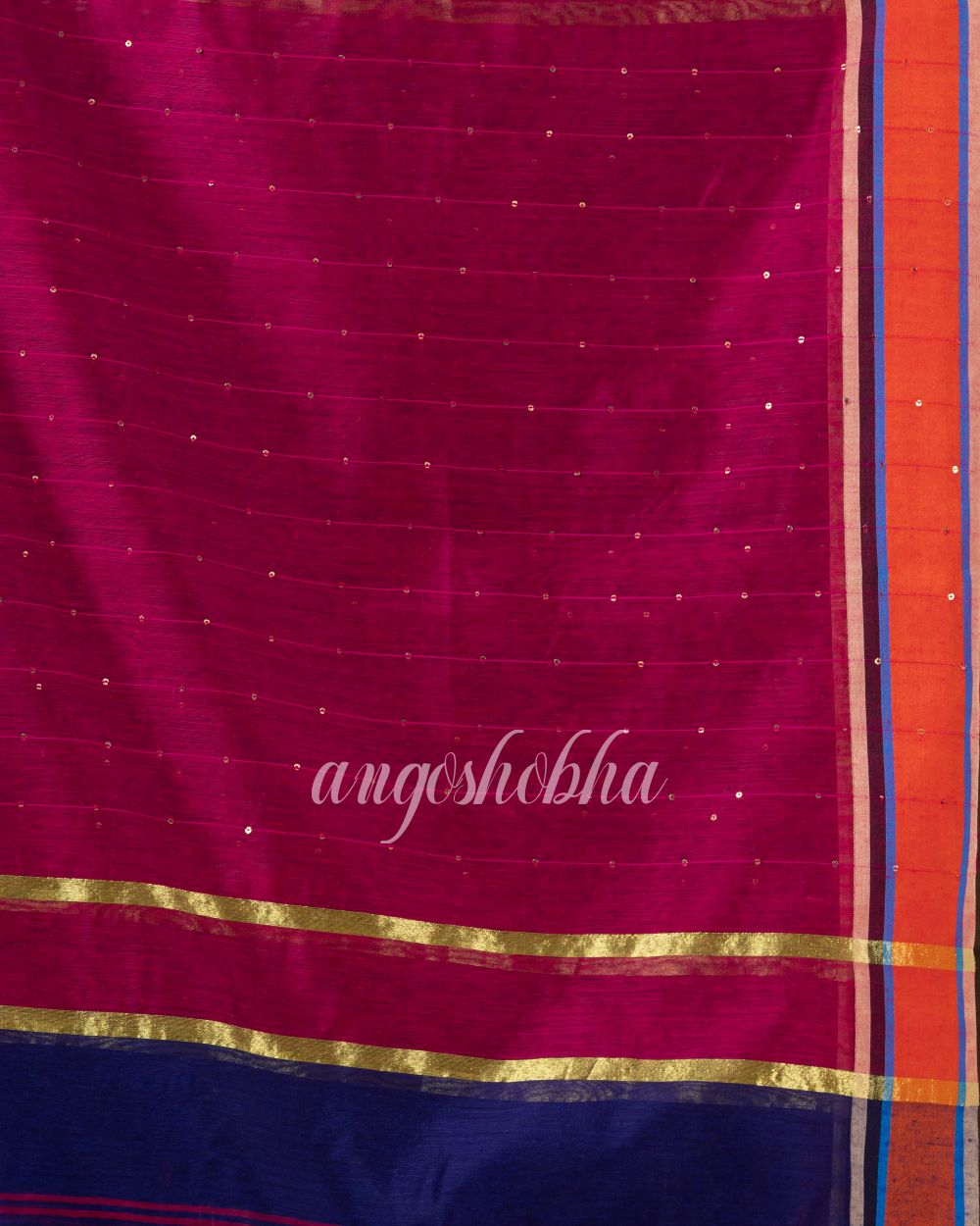Cotton Blend Royal Blue Handloom Saree angoshobha