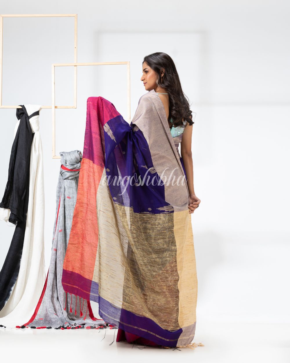 Cotton Blend Royel Blue Handloom Festive Saree angoshobha