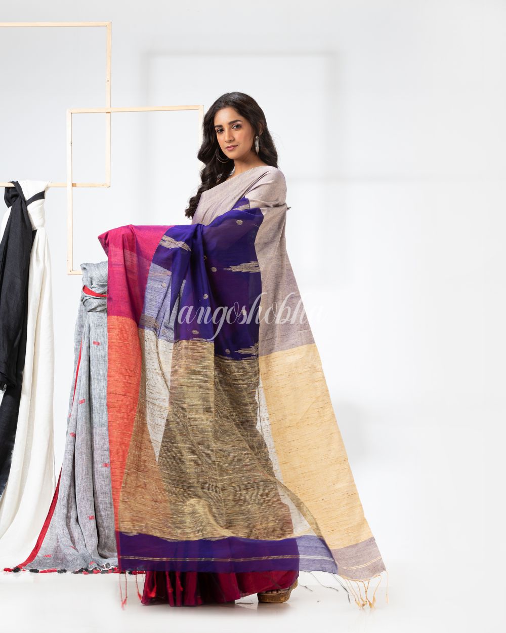 Cotton Blend Royel Blue Handloom Festive Saree angoshobha