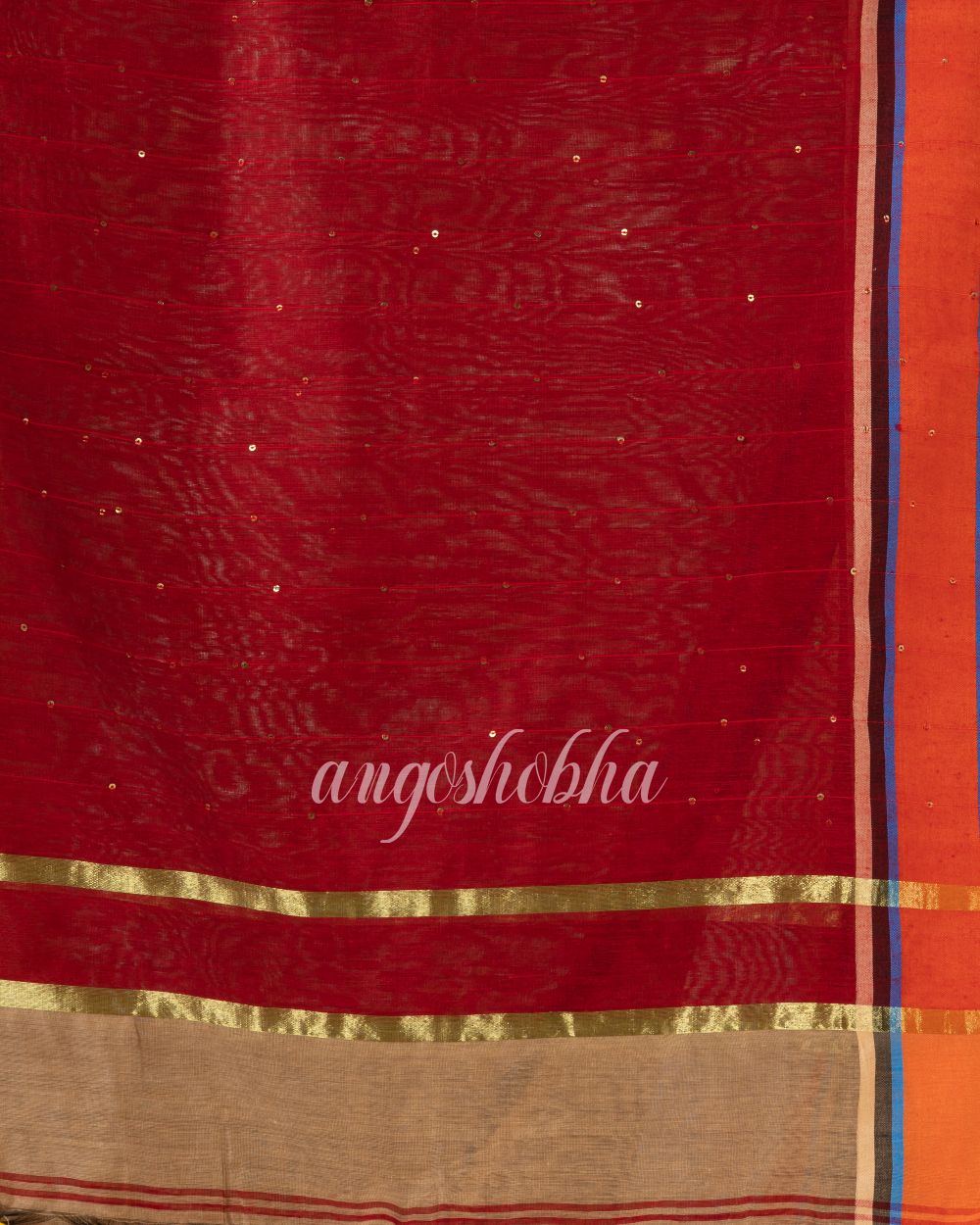 Cotton Blend Tan Handloom Saree angoshobha