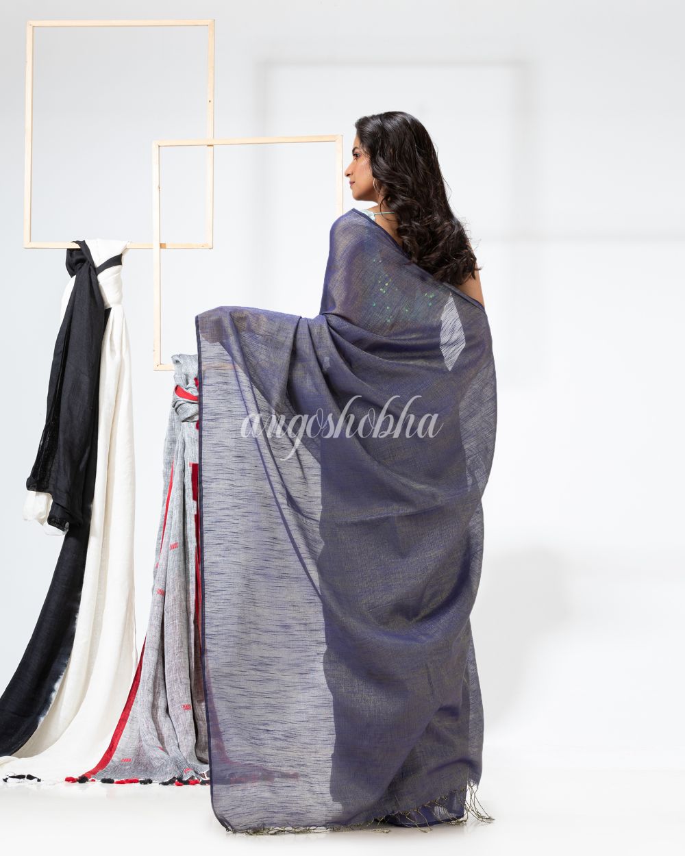 Cotton Silk Blue Handloom Tissue Saree angoshobha